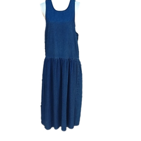 Pinot Noir Dresses & Skirts - Pinot Noir Denim Jumper dress Med 100%cotton large pockets on sides